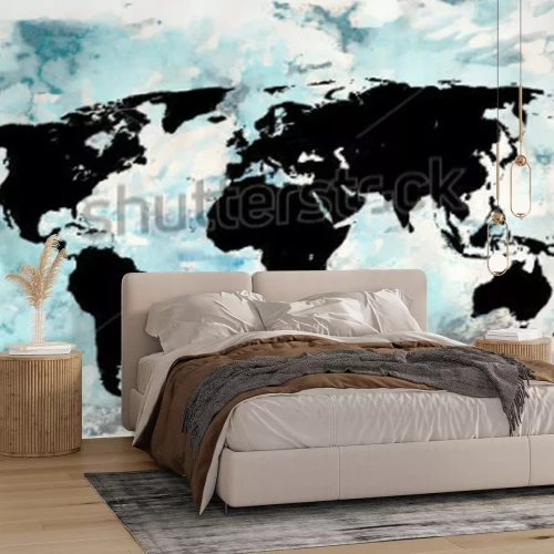 Sticker Schwarze Weltkarte auf abstraktem Hintergrund