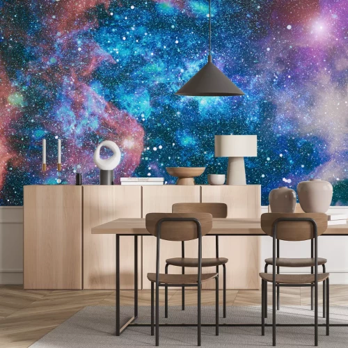 Sticker Weltraum in rosa-blauer Pastell-Farbgebung