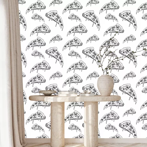 Tapete Schwarze und weiße Pizzastücke mit Käse