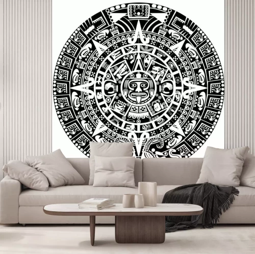 Sticker Schwarz-weißer Maya-Kalender