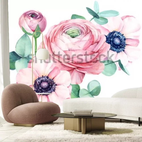 Sticker Puderige Rosen mit Eukalyptus