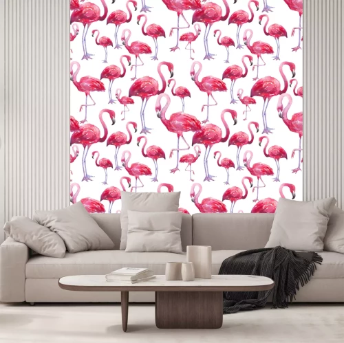 Fototapete Rosa Vögel auf weißem Hintergrund