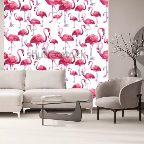 Fototapete Rosa Vögel auf weißem Hintergrund