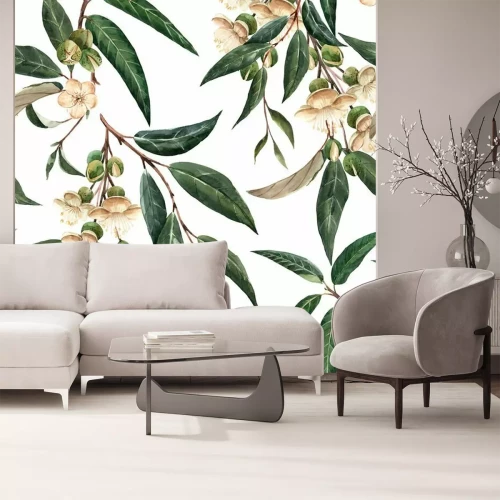 Fototapete Pflanzenzweige mit Blättern und Blüten