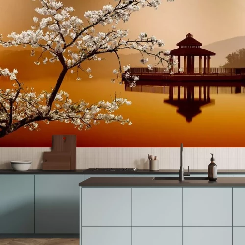 Fototapete Asiatischer Tempel am Wasser