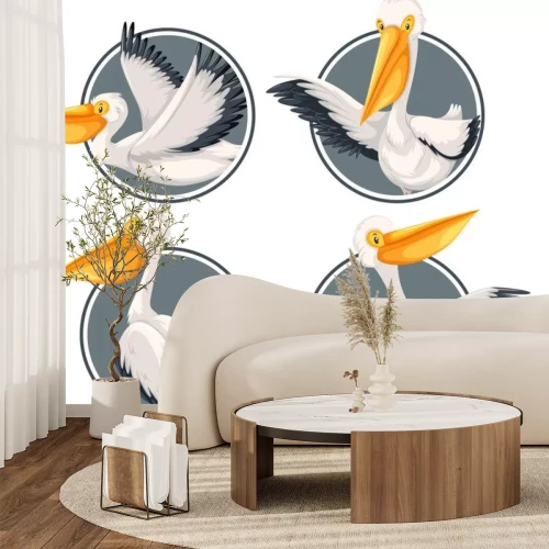 Sticker Vier Vögel mit großen Schnäbeln