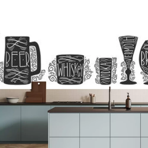 Sticker Gefäße für verschiedene Spirituosen mit Beschriftungen