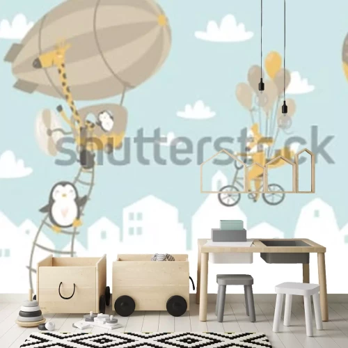 Fototapete Grafisches Muster mit Tieren in Luftballons