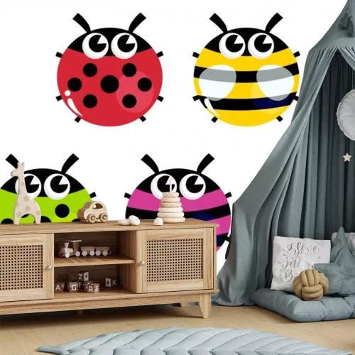 Sticker Bunte Cartoon Insekten gesetzt isoliert auf weiß