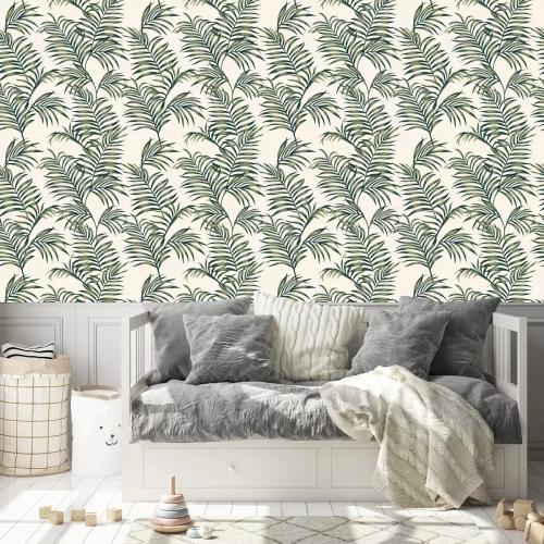 Tapete Exotische grüne Palmenblätter auf hellem Hintergrund