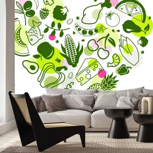 Sticker Gesundes Essen grünes Herz aus Grafiken