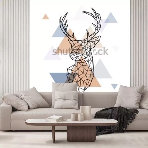 Sticker Tiere geometrischer Hirschkopf und Dreiecke