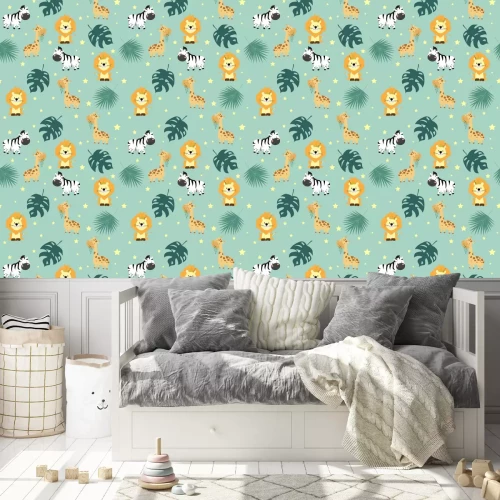 Tapete Fröhliche Safaritiere für Kinder