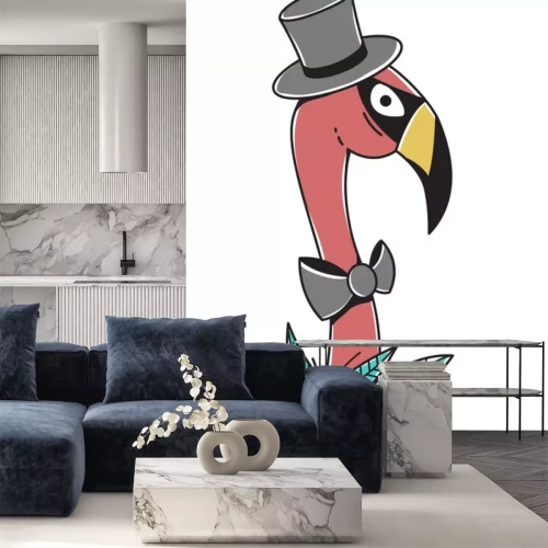 Sticker Flamingo im eleganten Zylinder