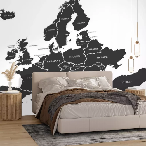 Sticker Modern Map - Europe with countries and labels in black