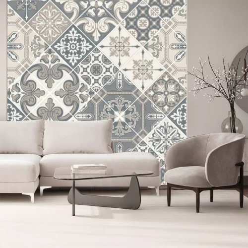 Sticker Azulejo tile seamless pattern. Traditional Portuguese ornament in patchwork style.