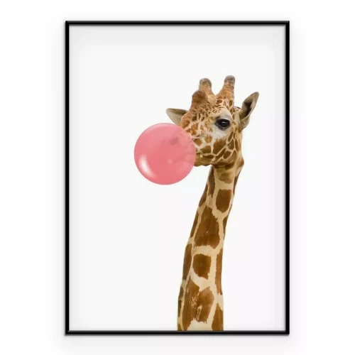 Poster Giraffe mit einem Gummiballon