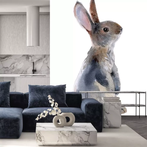 Sticker Grauer Kaninchen  wie gemalt auf weißem Hintergrund