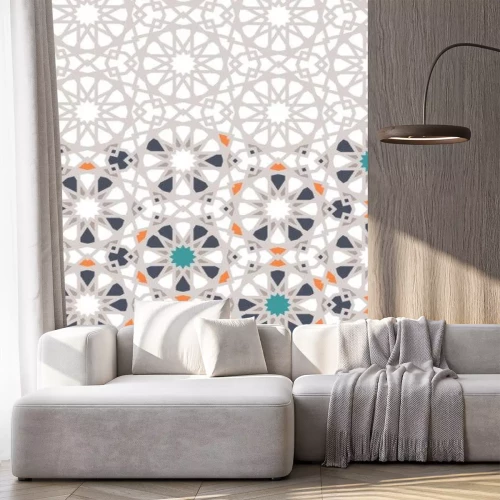 Sticker Arabesque vector seamless pattern. Geometric halftone texture with color tile disintegration or breaking - Vector 