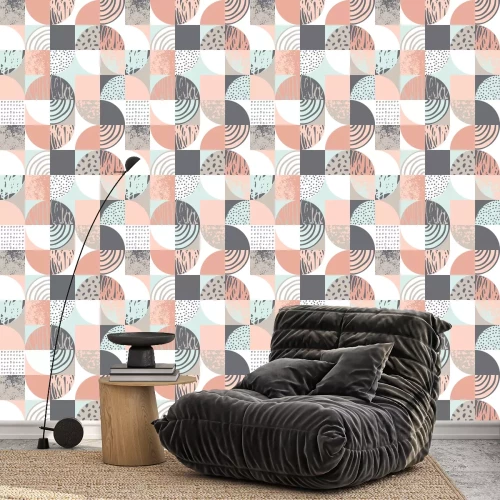 Tapete Gemusterte Kreise und Halbkreise im skandinavischen Stil
