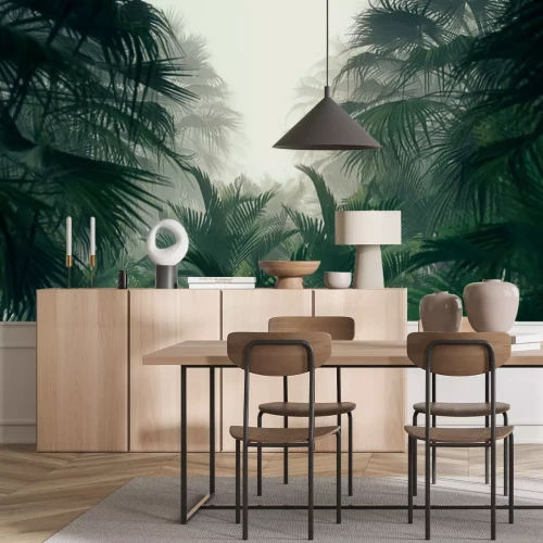 Fototapete Dschungelblätter im Nebel