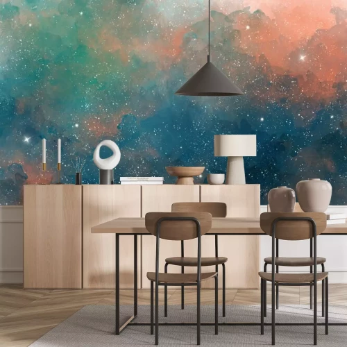 Sticker Colorful pastel watercolor space background