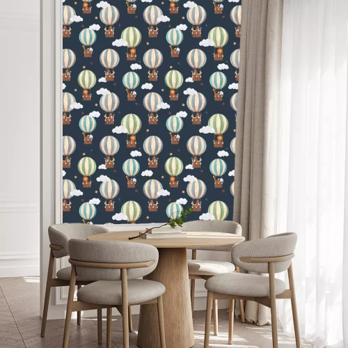 Tapete Fliegende Luftballons mit Tieren in der Nacht