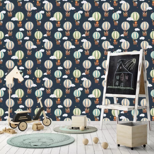 Tapete Fliegende Luftballons mit Tieren in der Nacht