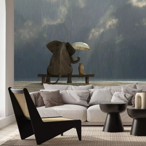 Sticker Ein Hund und ein Elefant unter einem Regenschirm