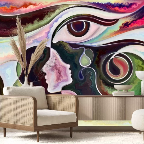 Sticker Abstraktes Muster mit Gesichtern und menschlichem Auge