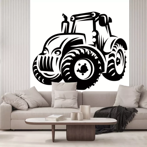 Sticker Monochrome vector illustration with tractor for farmer market