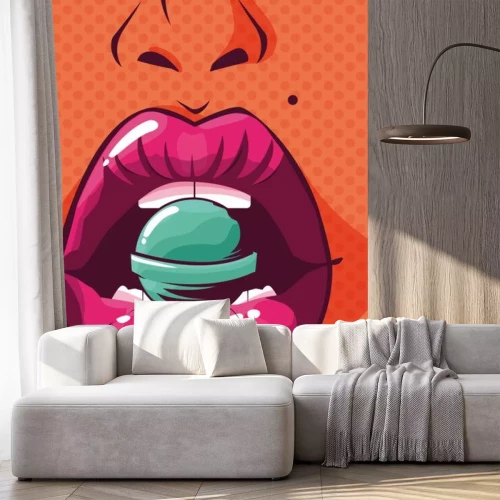 Sticker sexy woman lips with candy pop art style