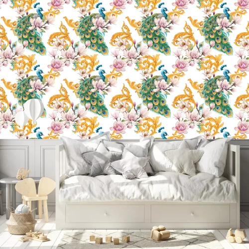 Tapete Aquarellpfau-Muster