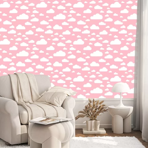Tapete Pink cloud seamless pattern vector design baby art. Baby shower clouds , sky seamless pattern texture - Vector