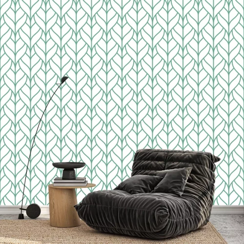 Tapete Weiße und grüne Blätter im skandinavischen Stil