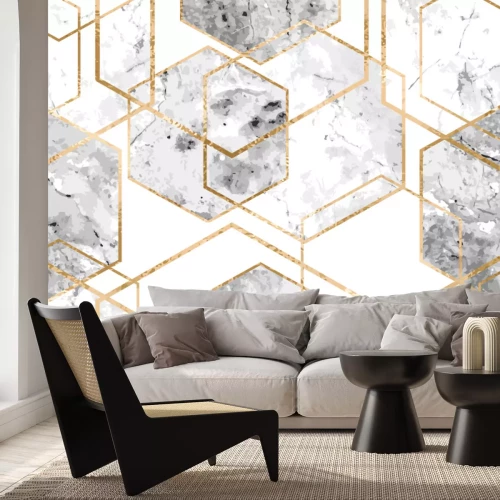 Fototapete gelbe Linien auf grauem Marmor