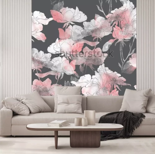 Sticker Pastellfarbene Blumen auf grauem Hintergrund