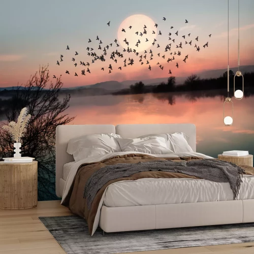 Fototapete Pastelllandschaft mit Vögeln