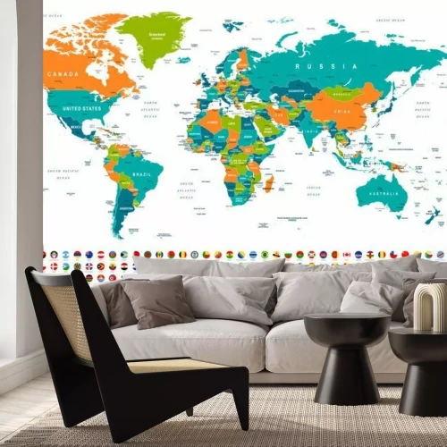 Sticker World Map and Flags - borders, countries and cities -illustration