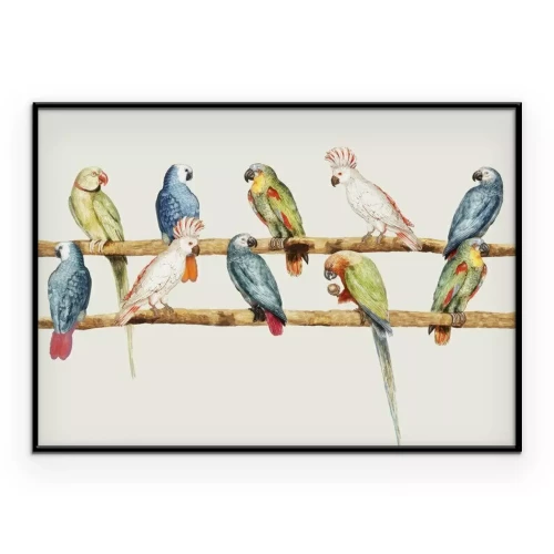 Poster Realistische Papageien auf Stöcken