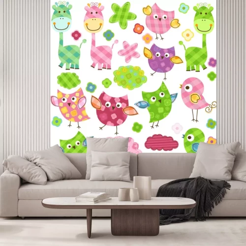 Sticker niedlichen Vögeln und Giraffen