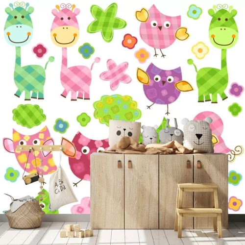 Sticker niedlichen Vögeln und Giraffen