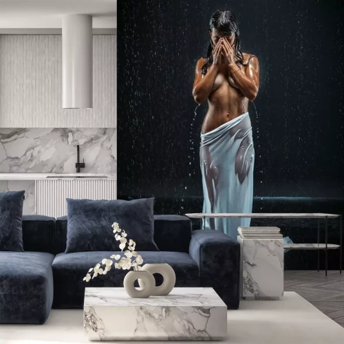 Fototapete Akt mit Frau im Regen