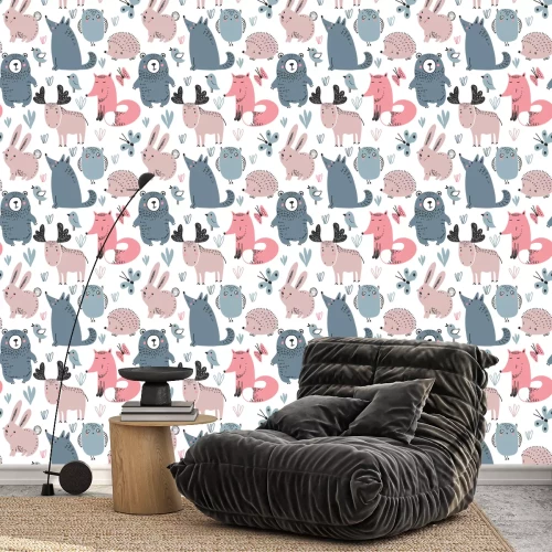 Tapete Waldtiere mit Wolfigel und Teddybär