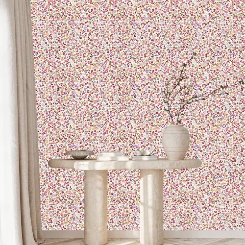 Tapete Rote Wildblumen auf beigem Hintergrund