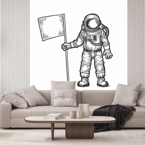 Sticker Kosmischer Astronaut hält eine Flagge Grafik