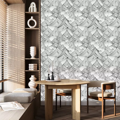 Tapete black and white vector seamless pattern of mountain