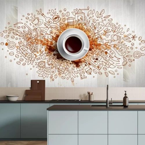 Sticker Tasse Kaffee umgeben von Bildern