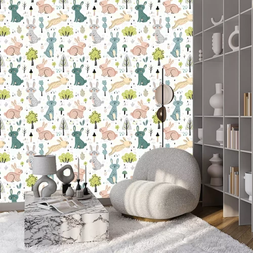 Tapete Bunte Kaninchen im skandinavischen Stil