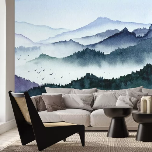 Fototapete Grafische landschaft mit wald